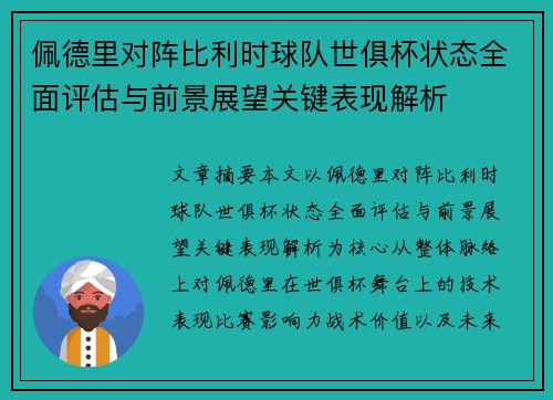 佩德里对阵比利时球队世俱杯状态全面评估与前景展望关键表现解析